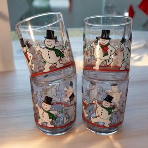 Libbey Snowman Glasses with Red and Green Accents